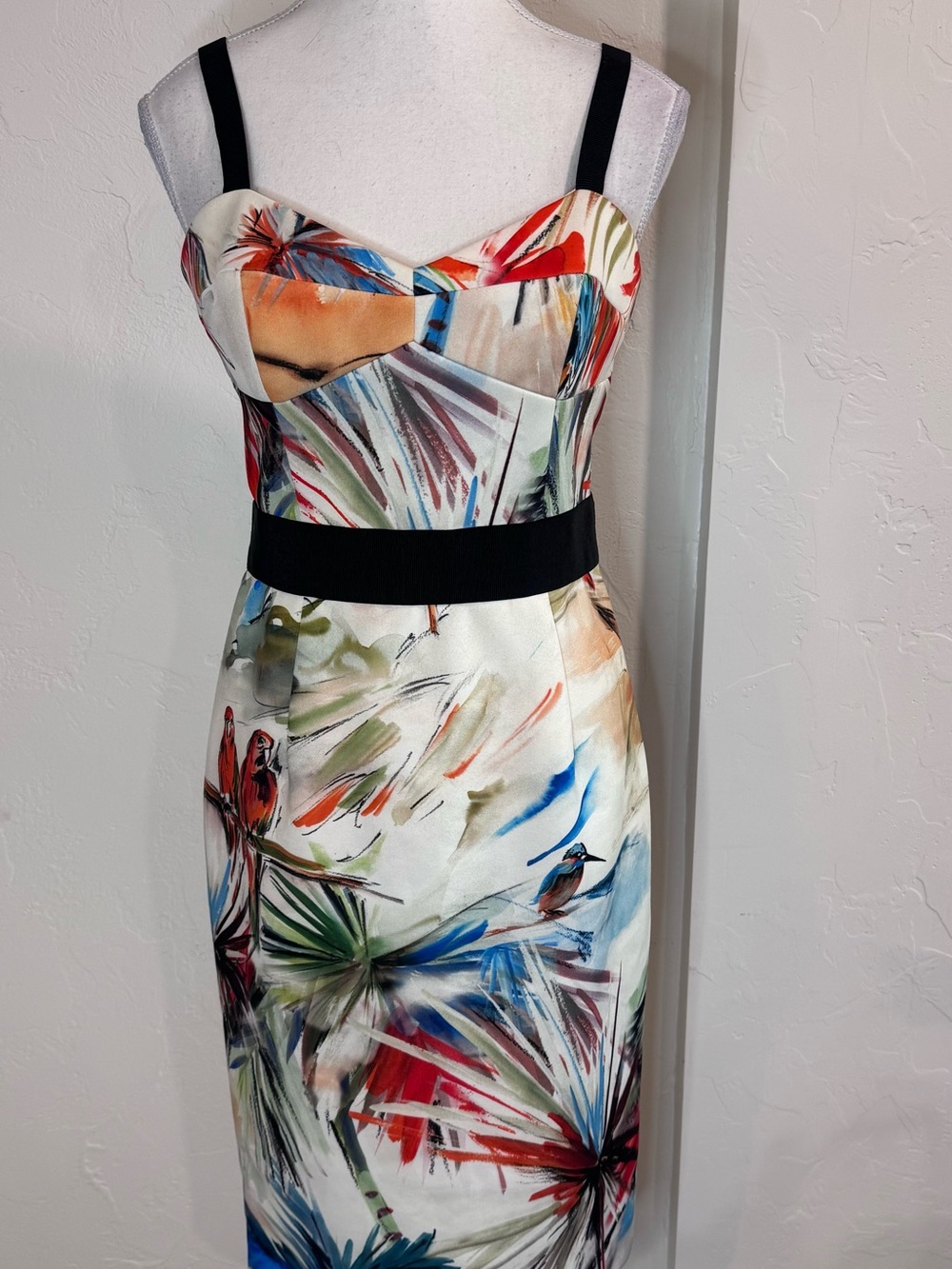 Milly “As Seen On Revenge” Louise Ellis Tropical Bird Bustier Sheath Dress - Picture 3 of 9
